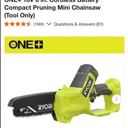 RYOBI ONE+ 18V 6 in. Cordless Battery Compact Pruning Mini Chainsaw (Tool Only)