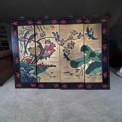 Beautiful folding screen with floral and bird design, from China.