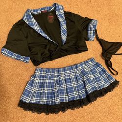 New Large Black Blue School Girl Costume Outfit Skirt