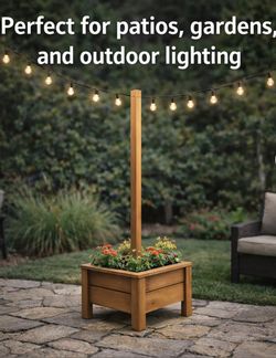 2x2 Cedar Planter Box with 8ft Light Post (String Light Hanging System) – Outdoor Decor