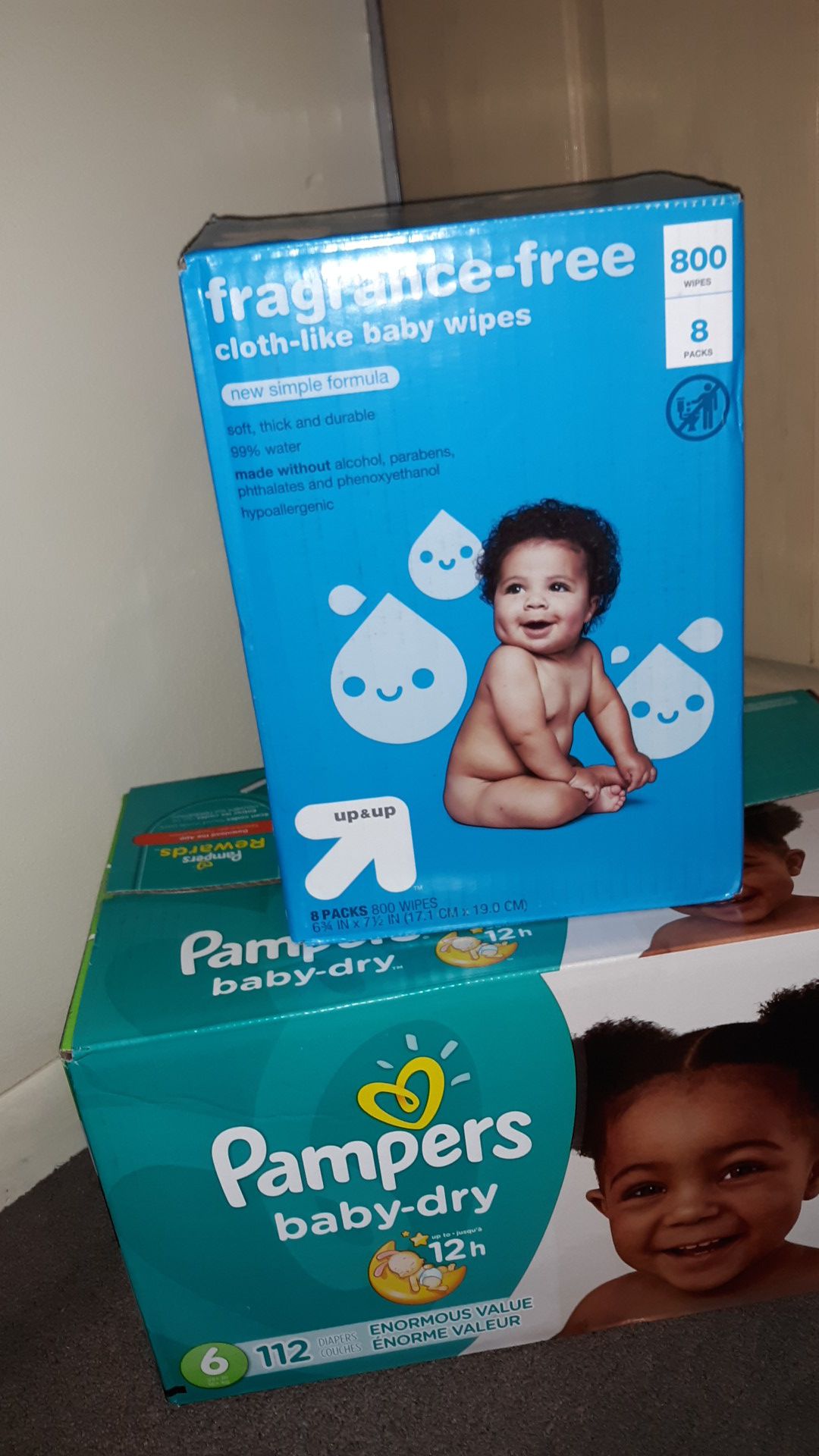 Diapers Pampers Baby Dry size 6 (112 count) and baby Wipes (800 count) other sizes available PAÑALES otros tamaños disponible