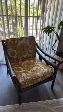 Vintage Wood Frame Floral Accent Chair