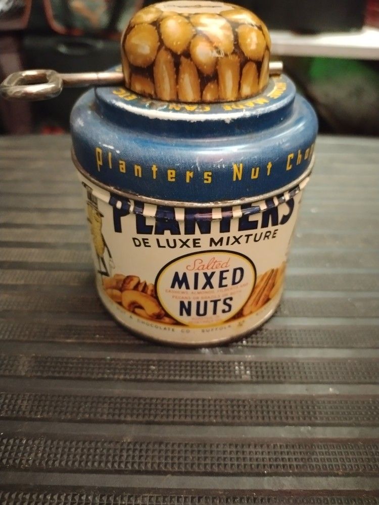 vintage 1944 Planters Nuts Tin With Chopper Lid