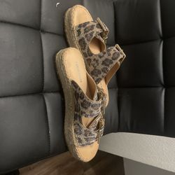 Leopard Rhinestone Buckle Sandals