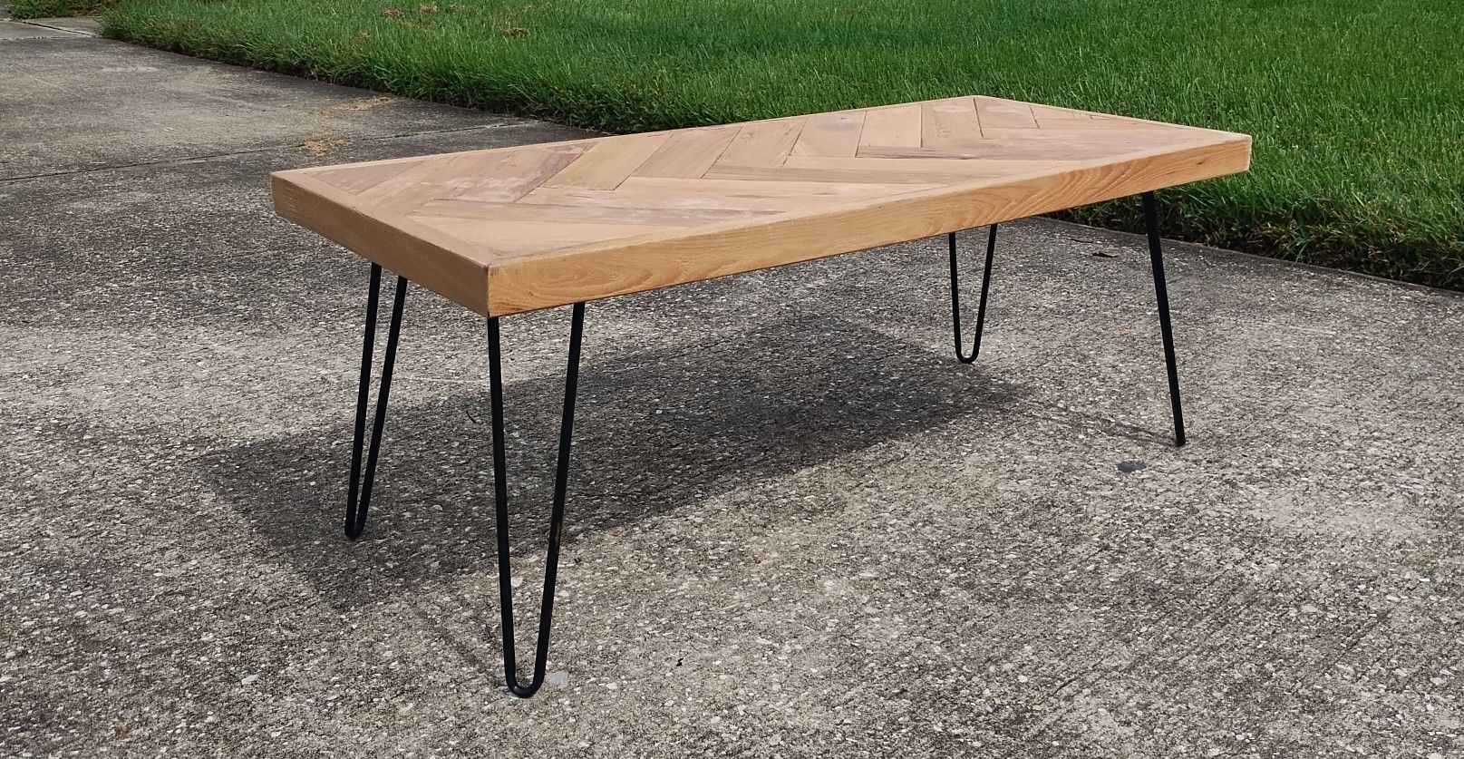 Small Oak Herringbone Coffee Table (Needs Some TLC)