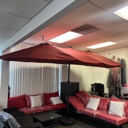 New 3-pc Aluminum Sofa Set In Red, Patio Conversation Seating Group 82.68"W x 28.35"'D x 27.56"'H Table: 27.56"L x 27.56"W x 11.81"H