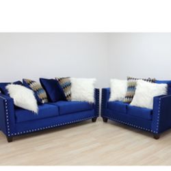 Beautiful Blue Two Piece Sofa Set