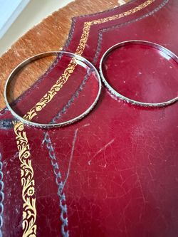 Sterling Silver Bracelet, Diamond and Floral Bracelet, Sterling Silver Bangle- 2 count