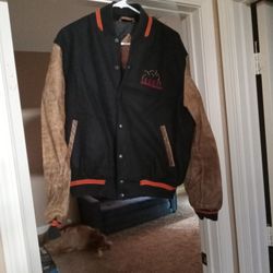 Black With Brown Leather Arms varsity bomber jacket