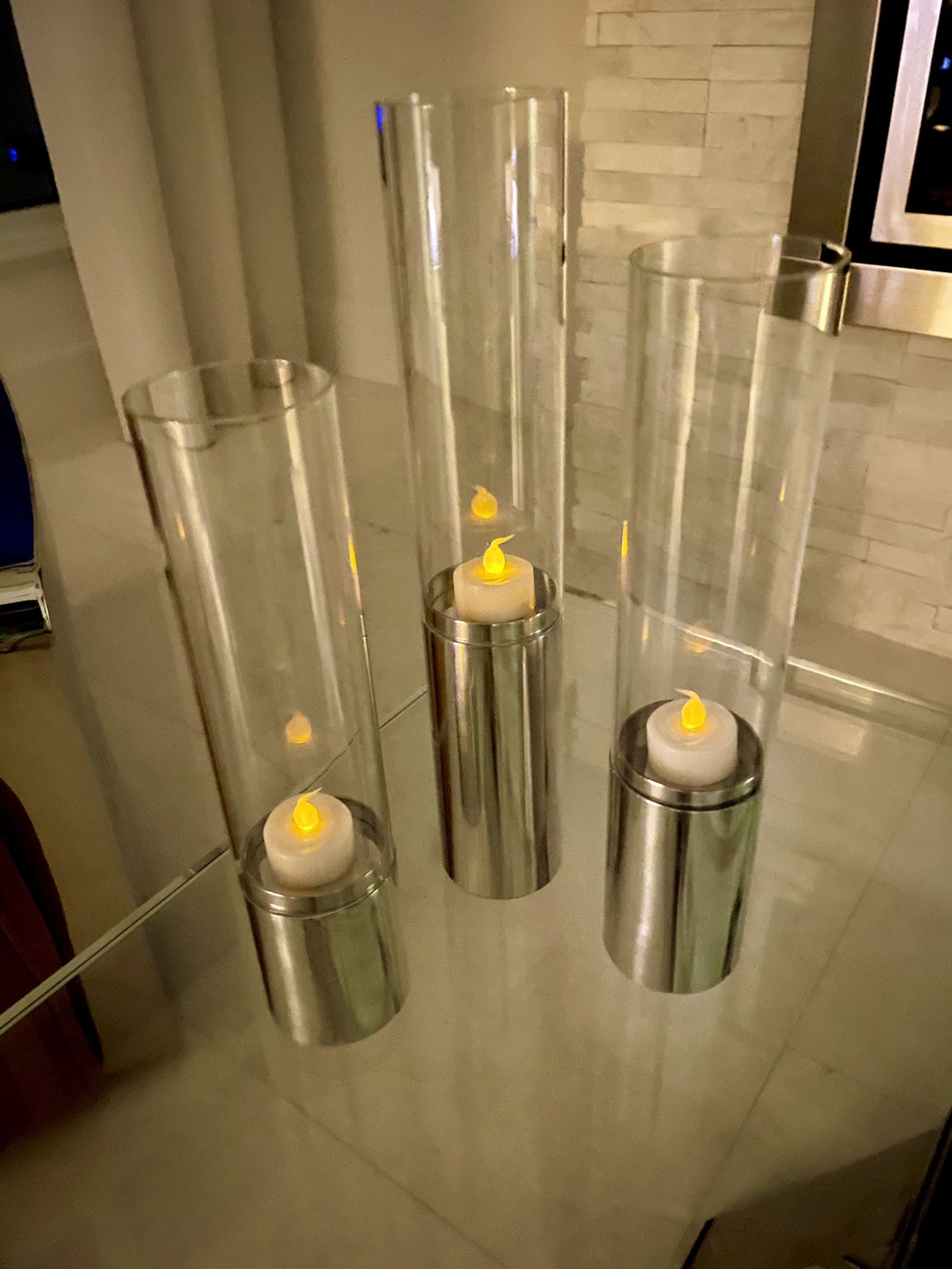 Glass & Metal Table Top Candle Holder Set