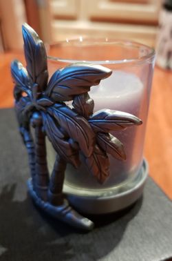 3.5" tall Metal Palm Tree (silver tone) Candle Holder