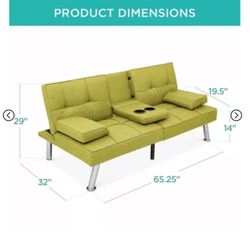 Convertible Futon Sofa Bed w/ Removable Armrests, Metal Legs, Cupholders