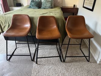 Set of 3 Brown Faux Leather Counter Stools