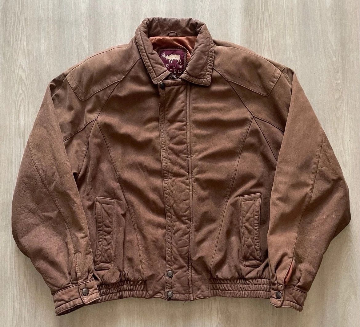 Vintage True Breed 100% Genuine Leather Bomber Jacket Mens Large