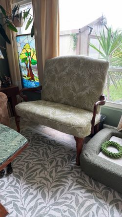 Settee chair and a half with palm upholstery