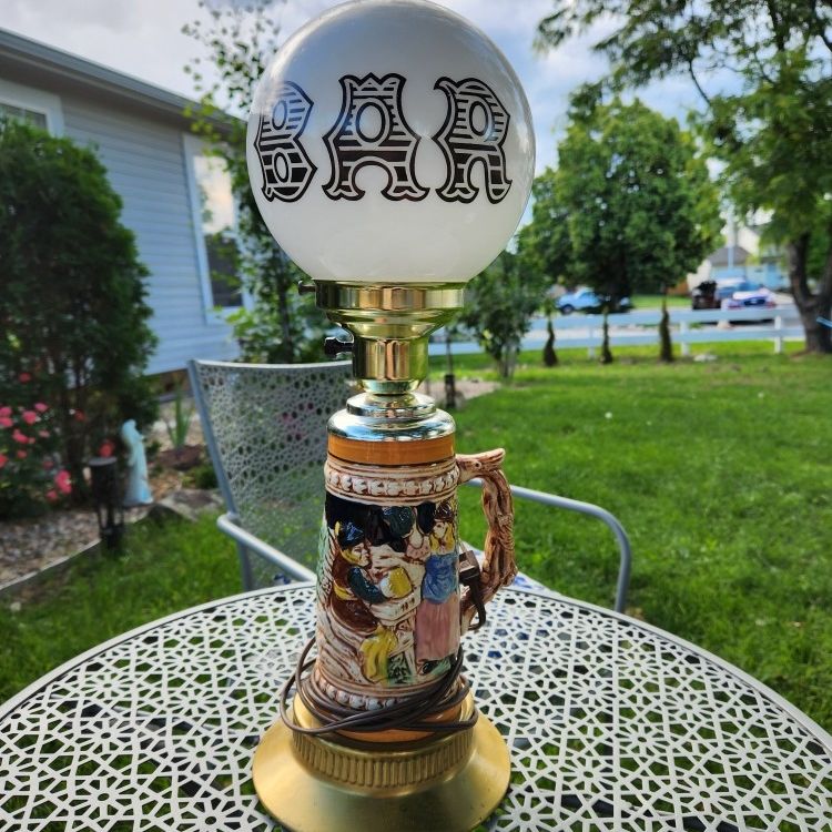 Vintage German Beer Stein Bar Globe Table Lamp Bar Stein Man Cave