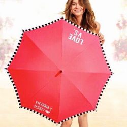 Victoria's Secret Limited Edition LOVE VS Pink Umbrella B&W Striped Border Large