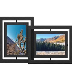 Set of 2,Double Glass Rotating Photo Frames, 5X7” Black