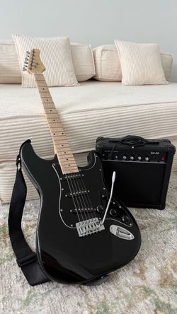 Black Electric Guitar + GA-20 Amplifier