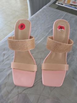 Women's Pink Rhinestone Slide Sandals - size 6