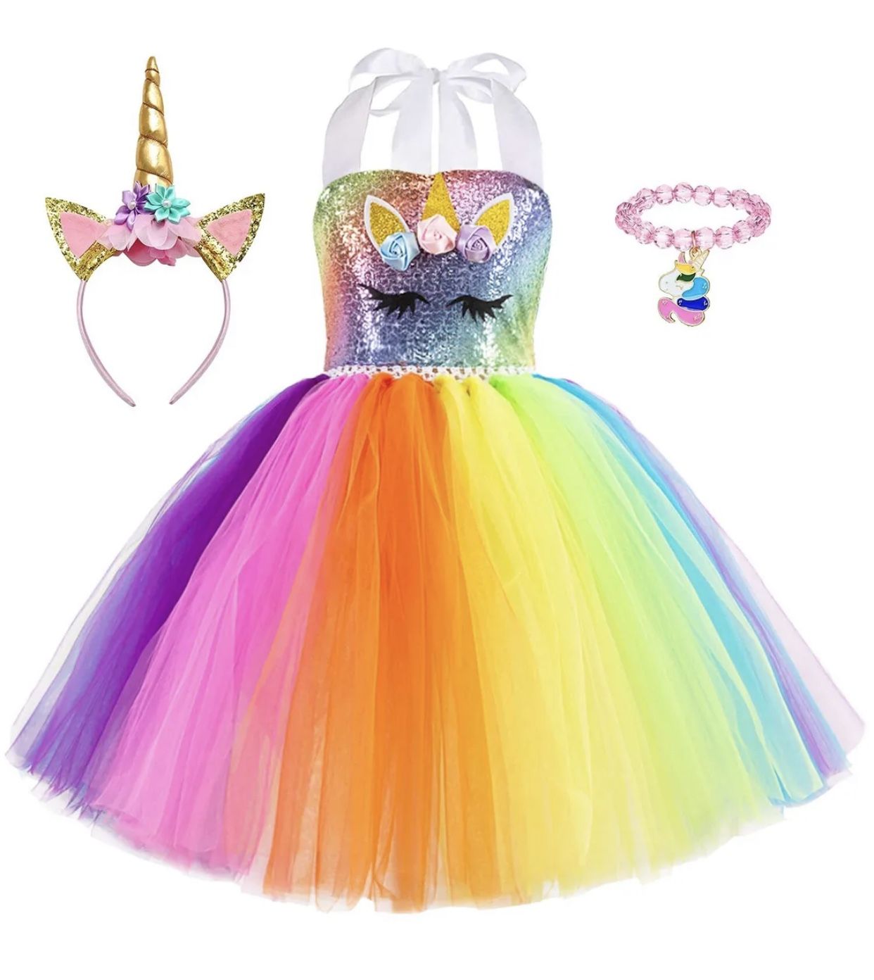 8 - 9 Years Old Unicorn Girl Dress for Birthday Outfit Princess Costume Rainbow Tutu Dress