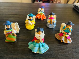 Handcrafted Ecuador Folk Art  Polymer Clay Wicker Napkin Rings Set Of 6