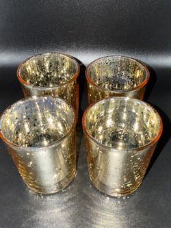 4 Gold Glass Candle Holders