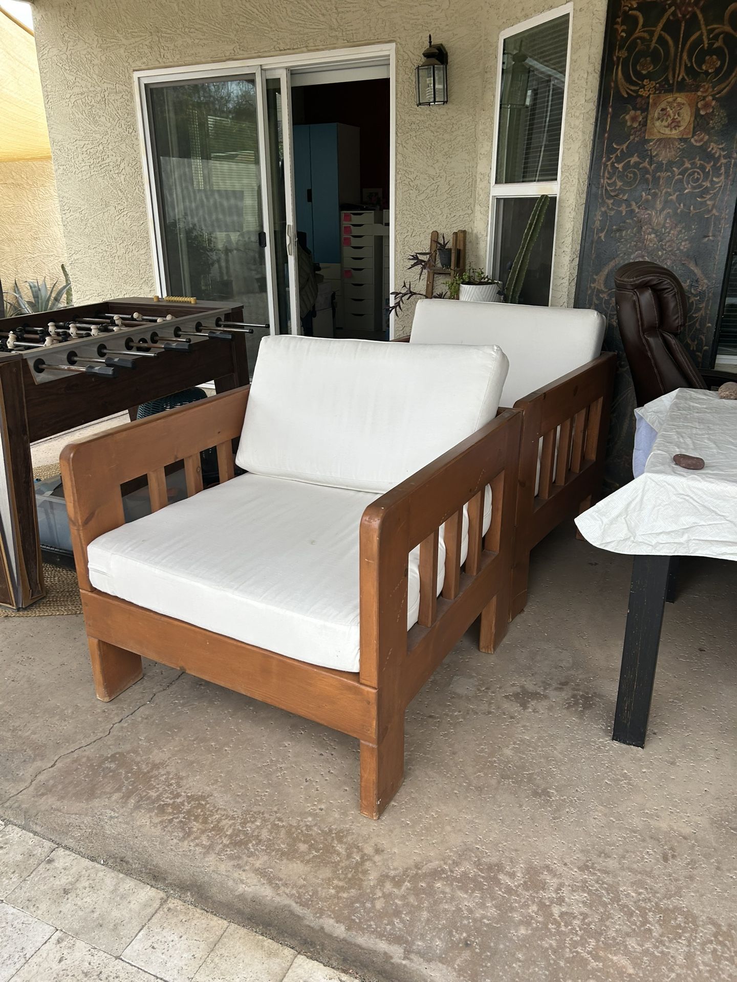 Solid Wood Lounge Chairs w/ Cushions – Set of 2