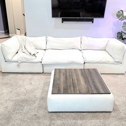 Paloma" Cotton Modular Sectional & Wood Ottoman
