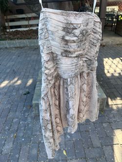 4th of July Sale ,Size 7 ,Strapless Snake Print Ruffle Mini Dress - Neutral Tones