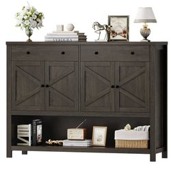 55.1" W Farmhouse Console Table with 2 Drawers, Entryway Sofa Table with Storage Shelf, Dark Brown