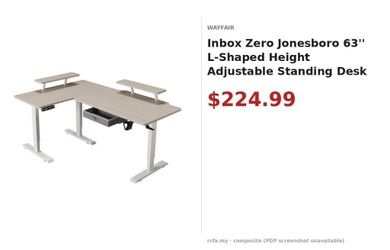 Inbox Zero 63" L-Shaped Height Adjustable Standing Desk