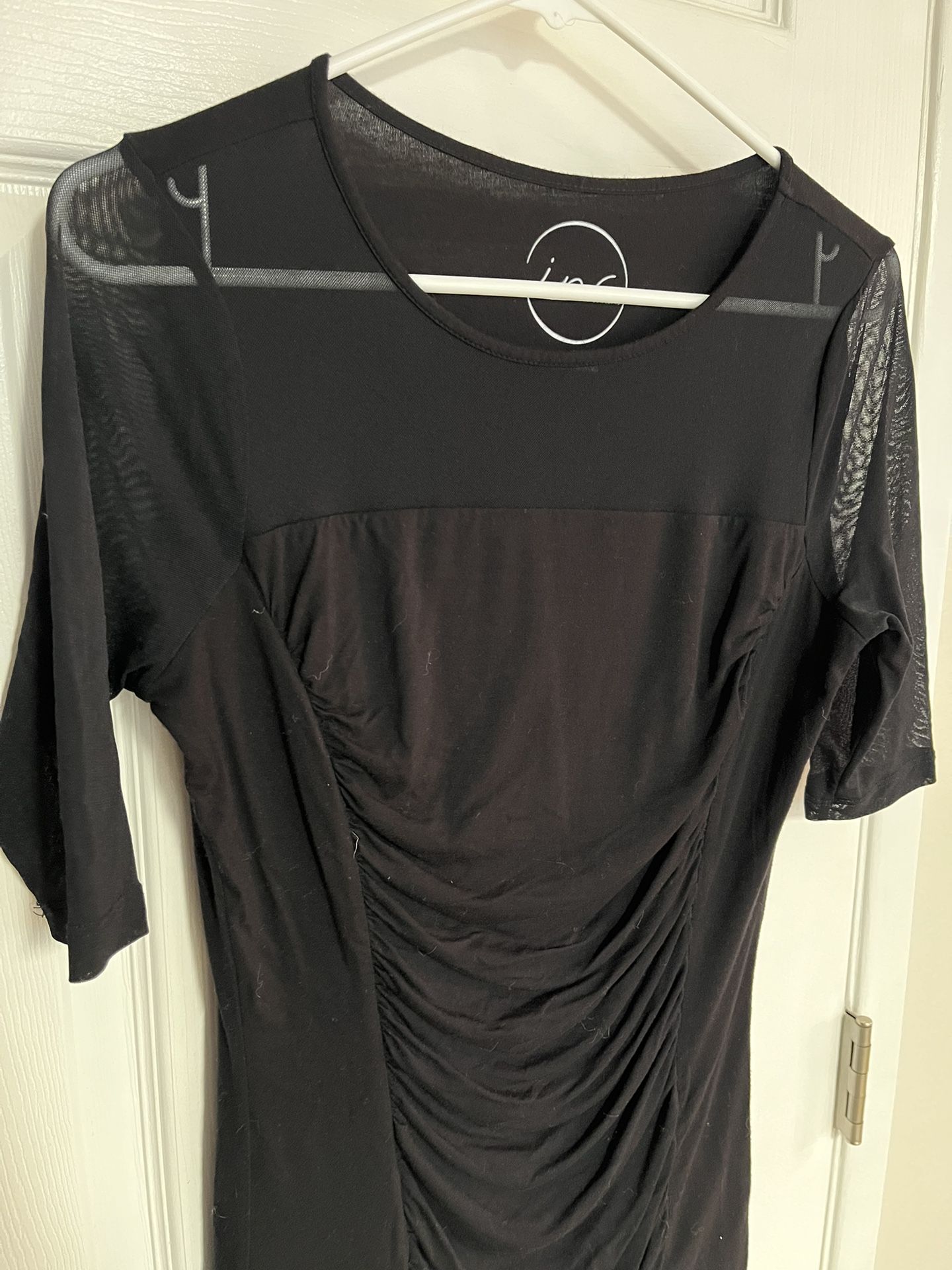 International Concepts INC women’s size medium black tee shirt front ruching sheer sleeves 