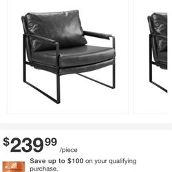 Art Leon Mid Century Modern Accent Chair, Faux Leather Armchair with Black Metal Legs, Single Lounge Side Chair for Living Room Bedroom Small Spaces