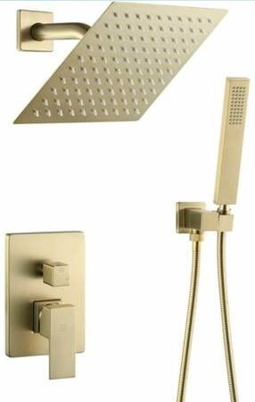 POP SANITARYWARE Shower System Brushed Gold Bathroom Rainfall Shower Faucet Set Complete Wall Mounted 8 Inch Shower Head and Handle Set with Rough-in