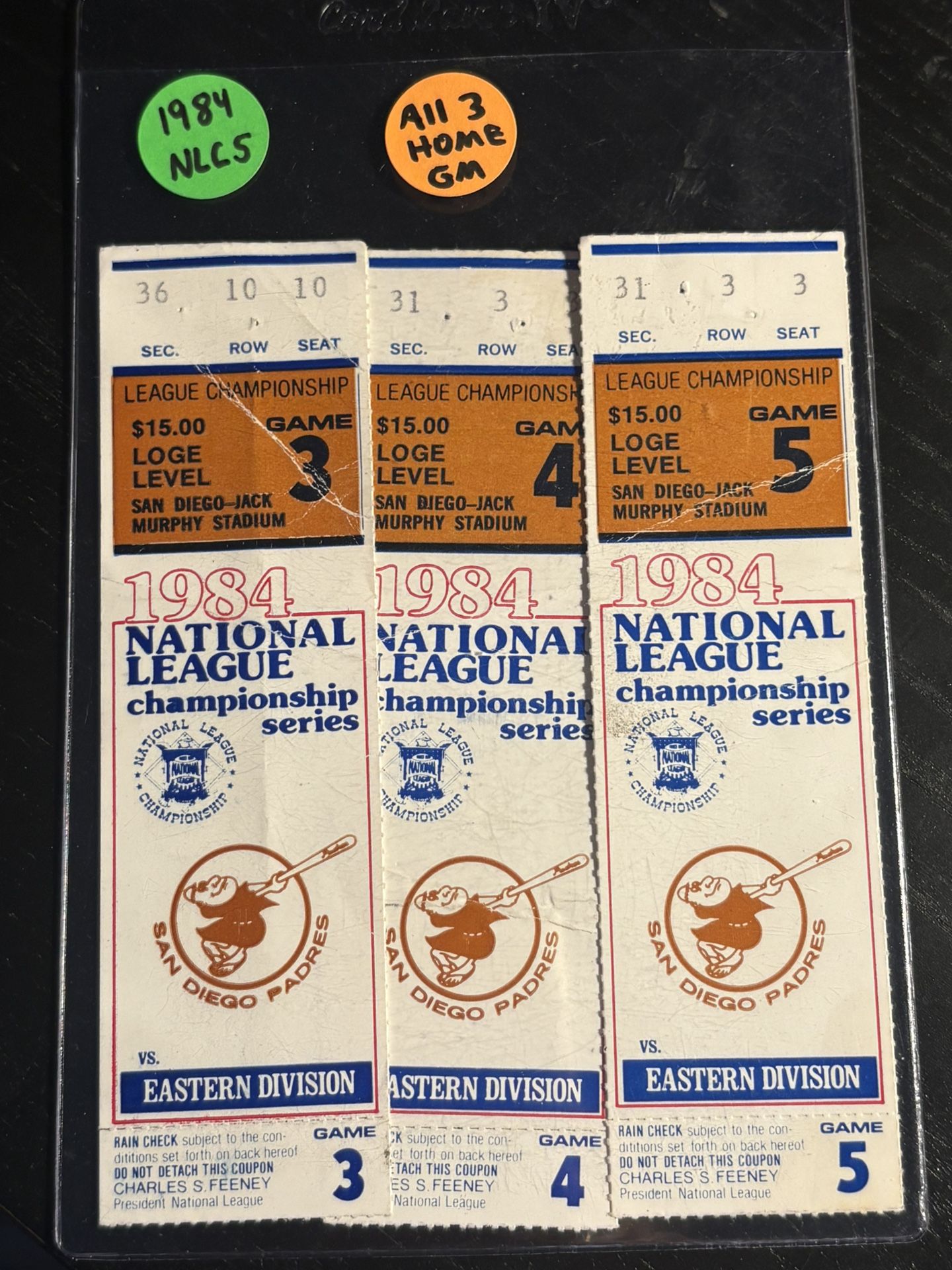 1984 NLCS Tickets - All 3 Home Game Ticket Stubs