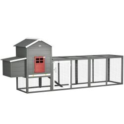 118" Extra Large Chicken Coop with Asphalt Roof, Wooden Hen Run with Slide-Out Tray and Nesting Box, Chicken Hutch
