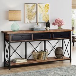 70.8" Console Table, Farmhouse Entryway Table with 3 Drawers