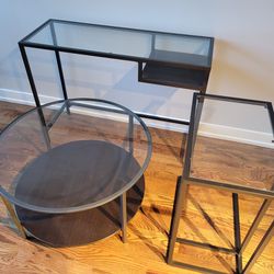 Beautiful Glass Desk, Coffee Table And Side Table