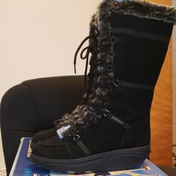 Skechers Shape Ups Elasticity Boots Woman's Size 9 Black Suede Leather  Rare New In Box 