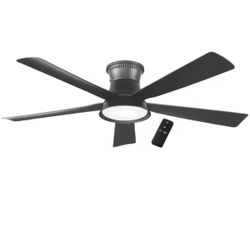 Hampton Bay Hawkspur 52 in. Indoor/Outdoor Matte Black Low Profile Ceiling Fan with Adjustable White LED with Remote Included