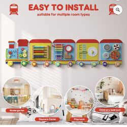Train Activity Wall Busy Board Panels, Montessori Sensory Toys, Wooden Learning Toys