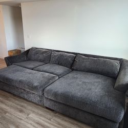 Grey-Brown Sectional Couch With Chaise And Ottoman