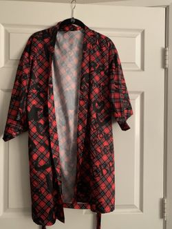 XS Victoria’s Secret Red & Black Silk Robe Graffiti Rebel Love 