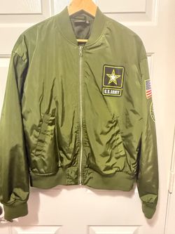 U.S. Army Olive Green Bomber Jacket Medium Flag Patches – Worn Once