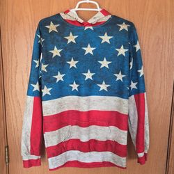 1991ING Men's L Pullover Hoodie American Flag Patriotic Hooded Kangaroo Pocket
