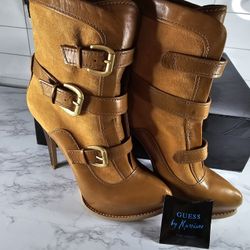 Guess/Marciano Womens Vintage Hidden Platform Heels Sz 7.5M T Leather/Suede Boot