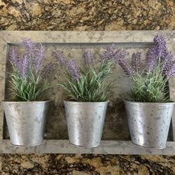 Wall hanged fake lavender plants frame