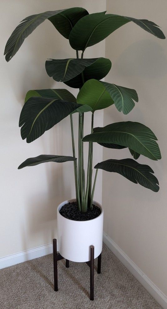 5' Faux Palm Tree & Ceramic Plant Pot Set