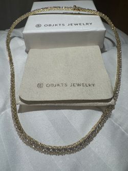 Womens Gold diamond tennis necklace
